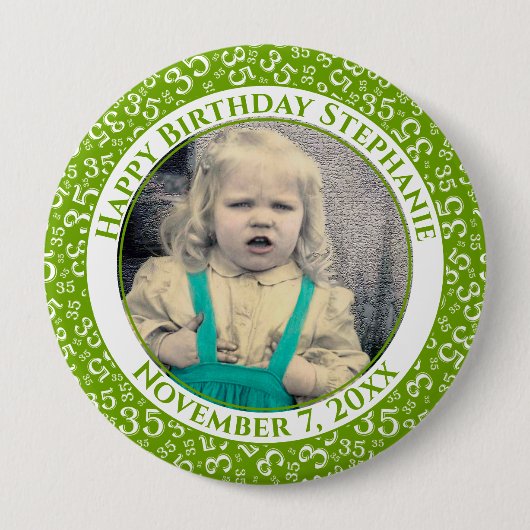 Uw foto 35th Birthday Number Pattern | Groen Ronde Button 4,0 Cm (Voorkant)