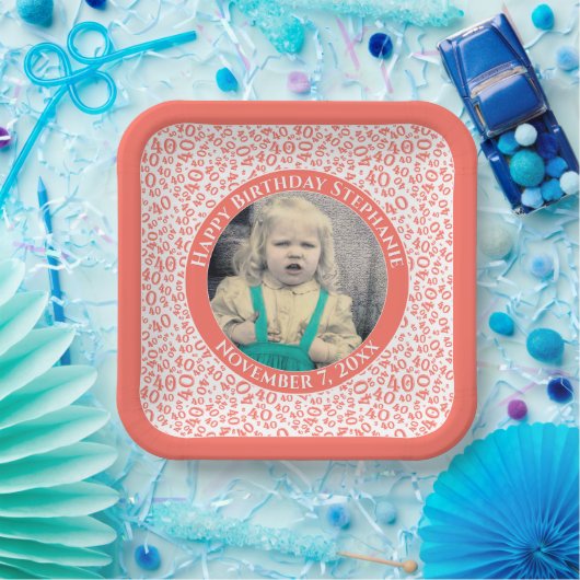 Uw foto 40 Willekeurig getal Patroon Koraal/Wit Papieren Bordje (Feest)