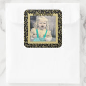 Uw foto: 40e nummer Patroon Goud en zwart Vierkante Sticker (Tas)