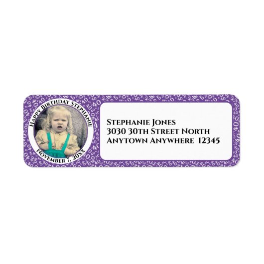 Uw foto 40e verjaardagsnummer Patten Paarse Etiket (Voorkant)