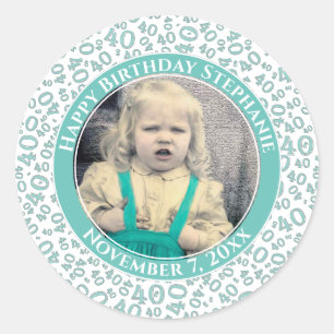 Uw foto 40e Willekeurige Nummer Blauwgroen Paarse Ronde Sticker
