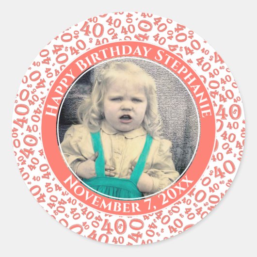 Uw foto 40e willekeurige nummer patroon koraal ronde sticker (Voorkant)