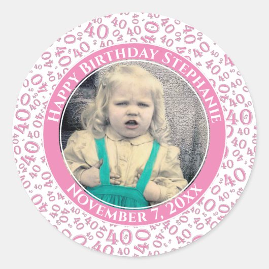 Uw foto 40e willekeurige nummer patroon roze ronde sticker (Voorkant)