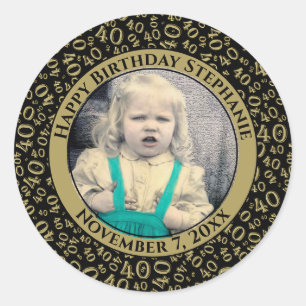 Uw foto 40e willekeurige nummerpatroon zwart/goud ronde sticker