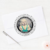 Uw foto 40e willekeurige nummerpatroon zwart ronde sticker (Envelop)