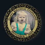 Uw foto 40th Birthday Number Pattern Black/Gold Ronde Button 4,0 Cm<br><div class="desc">Dit is een herdenkingsknop met je foto en tekst om je 40ste verjaardag te vieren. Er is een tekst sjabloon om het gemakkelijk te maken om het bericht en de datum te veranderen. Er is ook een fotomalplaatje om het gemakkelijk te maken om uw afbeelding toe te voegen. Dit zwart-goudafbeelding...</div>