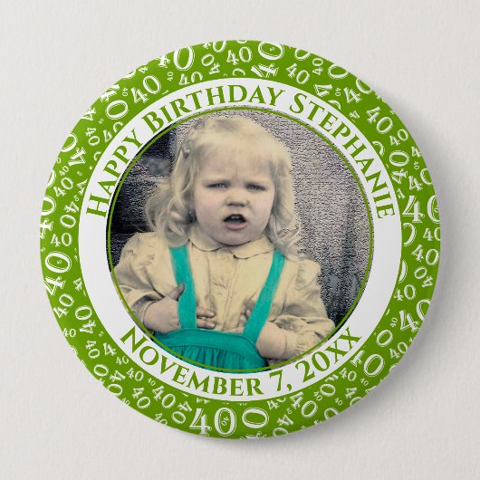 Uw foto 40th Birthday Number Pattern | Groen Ronde Button 4,0 Cm (Voorkant)