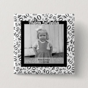 Uw foto:  40th Number Pattern Black and White Vierkante Button 5,1 Cm