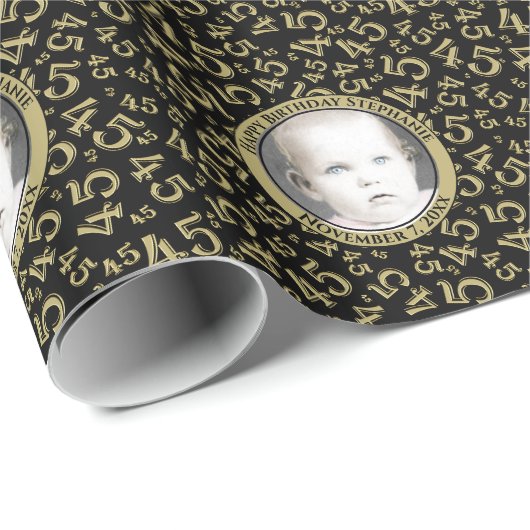 Uw foto | 45e patroon zwart/goudnummer 45 cadeaupapier (Rol Hoek)