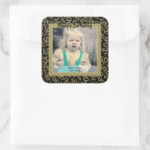 Uw foto: 50e Nummer Patroon Goud en Zwart Vierkante Sticker (Tas)