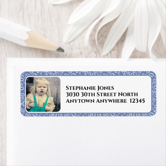 Uw foto 50e willekeurige nummer patroon blauw etiket (Insitu)