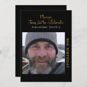 Uw foto 50th Birthday Black Gold-uitnodiging Kaart (Voorkant / Achterkant)