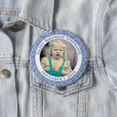 Uw foto 50th Birthday Number Pattern | Blauw Ronde Button 4,0 Cm (In situ)