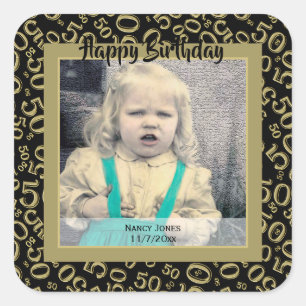 Uw foto:  50th Number Pattern Gold en Black Vierkante Sticker