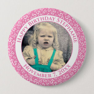 Uw foto 55th Birthday Number Pattern Roze Ronde Button 4,0 Cm