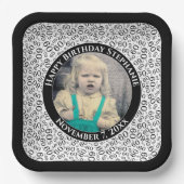 Uw foto 60 Willekeurig Getal Patroon Zwart/Wit Papieren Bordje (Voorkant)