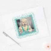 Uw foto: 60ste Nummerpatroon Blauwgroen en Wit Vierkante Sticker (Envelop)