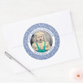 Uw foto 60th Birthday Number | Blauw/wit 60 Ronde Sticker (Envelop)