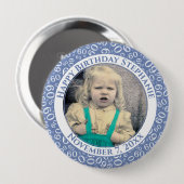 Uw foto 60th Birthday Number Pattern | Blauw Ronde Button 4,0 Cm (Voorkant /achterkant)