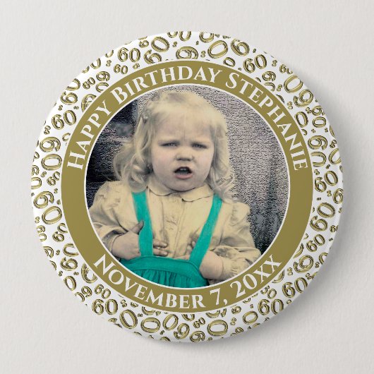 Uw foto 60th Birthday Number Pattern Gold Ronde Button 4,0 Cm (Voorkant)