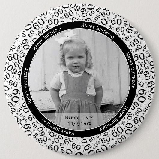 Uw foto: 60th Number Pattern Black and White Ronde Button 6,0 Cm (Voorkant)