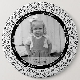 Uw foto:  60th Number Pattern Black and White Ronde Button 6,0 Cm