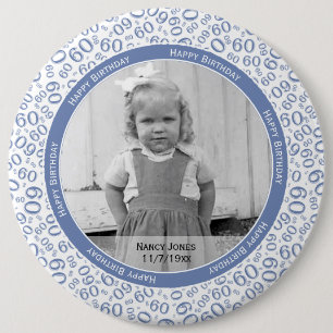 Uw foto: 60th Number Pattern Blue and White Ronde Button 6,0 Cm