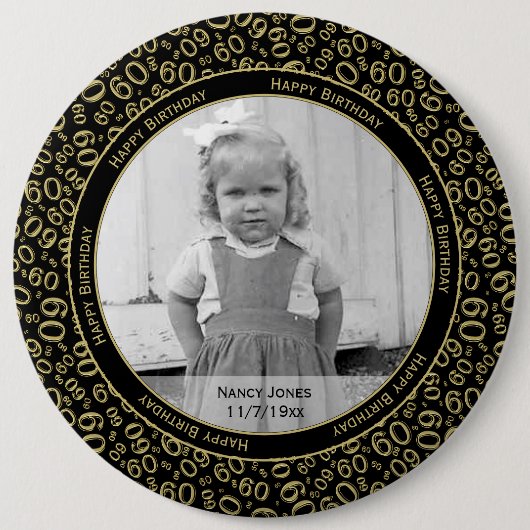 Uw foto:  60th Number Pattern Gold en Black Ronde Button 6,0 Cm (Voorkant)
