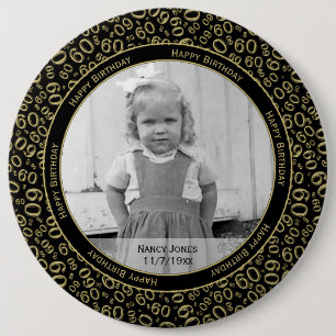 Uw foto:  60th Number Pattern Gold en Black Ronde Button 6,0 Cm