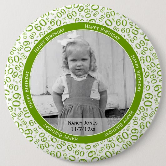 Uw foto:  60th Number Pattern Green and White Ronde Button 6,0 Cm (Voorkant)