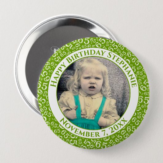 Uw foto 65th Birthday Number Pattern | Groen Ronde Button 4,0 Cm (Voorkant /achterkant)