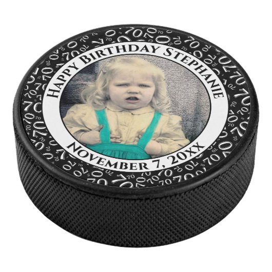 Uw foto 70e willekeurige nummerpatroon zwart/wit hockey puck (3/4)