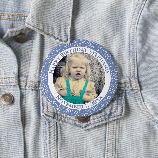 Uw foto 70th Birthday Number Pattern Blue Ronde Button 4,0 Cm (In situ)