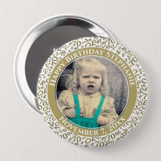 Uw foto 70th Birthday Number Pattern - Gold Ronde Button 4,0 Cm (Voorkant /achterkant)