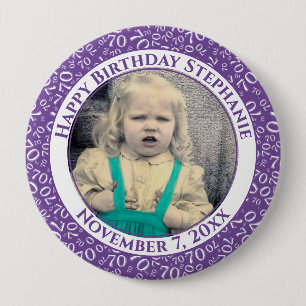 Uw foto 70th Birthday Number Pattern   PAARS Ronde Button 4,0 Cm