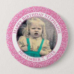 Uw foto 70th Birthday Number Pattern roze Ronde Button 4,0 Cm