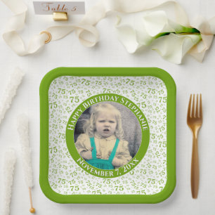 Uw foto 75 Willekeurig Getal Patroon Groen/Wit Papieren Bordje