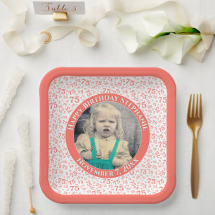 Uw foto 75 Willekeurig getal Patroon Koraal/Wit Papieren Bordje