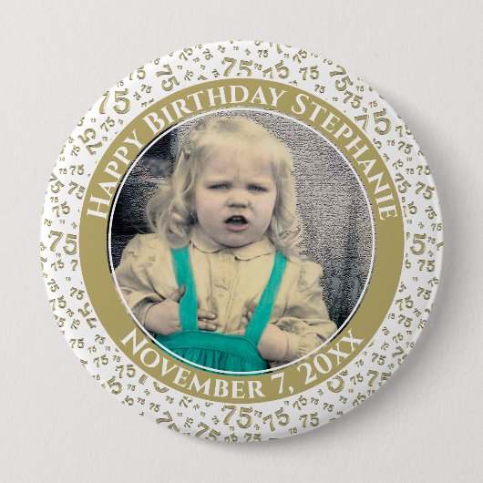 Uw foto 75th Birthday Number Pattern Gold/White Ronde Button 4,0 Cm (Voorkant)