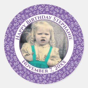 Uw foto 80e willekeurig nummerpatroon  Paars/wit Ronde Sticker