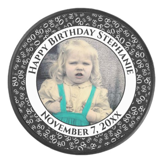 Uw foto 80e willekeurige nummerpatroon zwart/wit hockey puck (Voorkant)