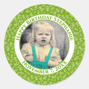 Uw foto 80th Birthday Number   Groen/wit 80 Ronde Sticker