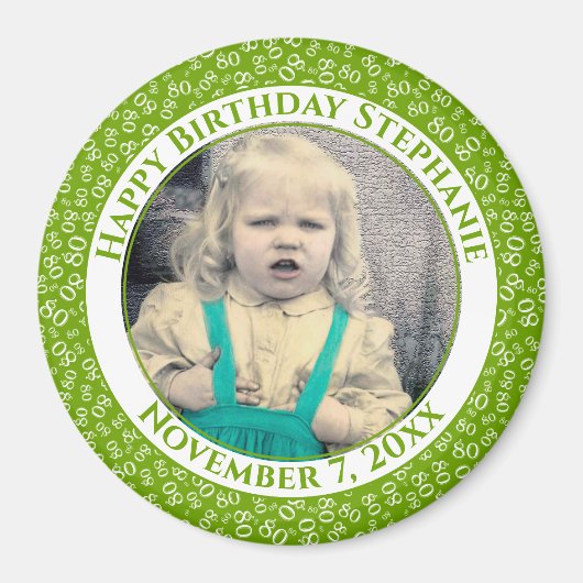Uw foto 80th Birthday Number Pattern | Groen Magneet (Voorkant)
