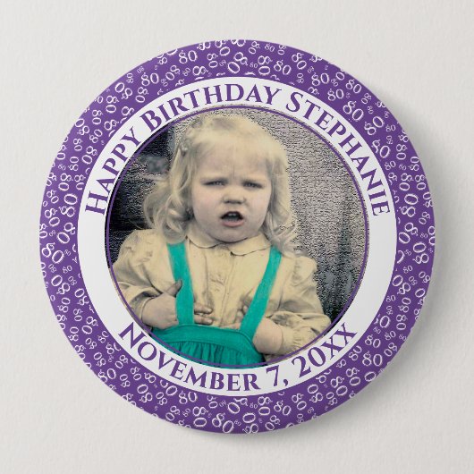 Uw foto 80th Birthday Number Pattern | PAARS Ronde Button 4,0 Cm (Voorkant)