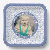 Uw foto 85 Willekeurig Getal Patroon Blauw/Wit Papieren Bordje (Voorkant)