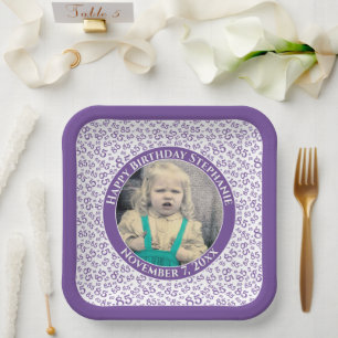 Uw foto 85 Willekeurig getallenpatroon Paarse/wit Papieren Bordje