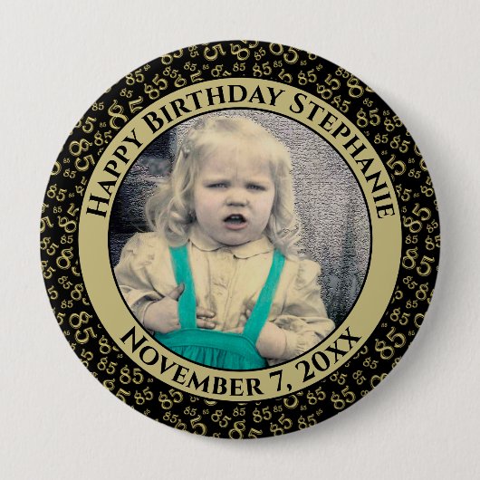 Uw foto 85th Birthday Number Pattern Black/Gold Ronde Button 4,0 Cm (Voorkant)