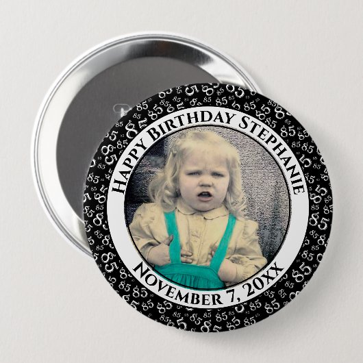 Uw foto 85th Birthday Number Pattern | Zwart Ronde Button 4,0 Cm (Voorkant /achterkant)