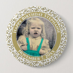 Uw foto 90e willekeurige nummerpatroon goud/wit ronde button 4,0 cm