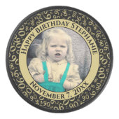 Uw foto 90e willekeurige nummerpatroon zwart/goud hockey puck (Voorkant)